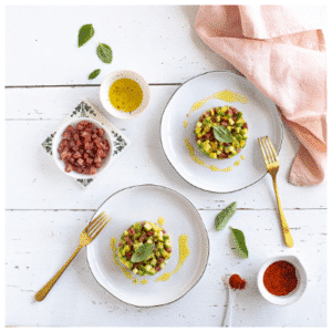 recette tartare avocat concombre jambon de Bayonne